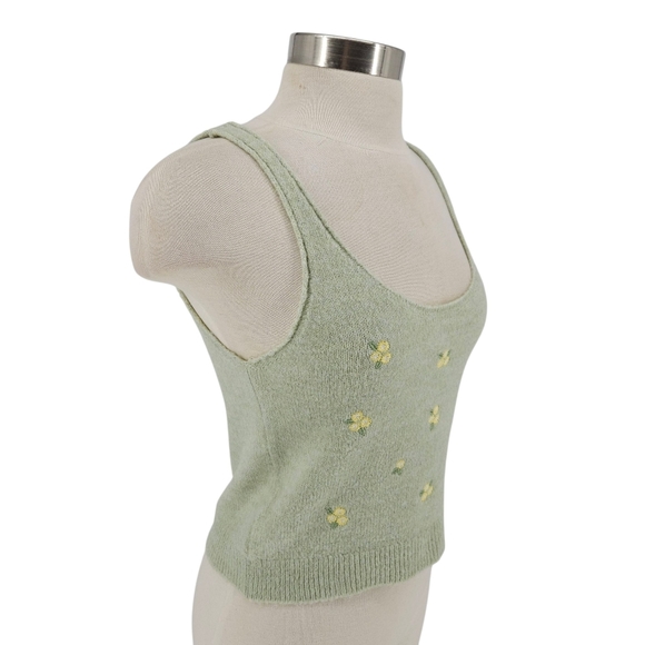 MNG Mango Sweater Tank Green Floral Embroidered Y2K Knit Shirt Medium - Picture 2 of 7